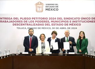 Gobernadora Delfina Gómez Álvarez recibe Pliego Petitorio del Convenio de Prestaciones 2024 del SUTEYM