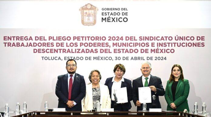 Gobernadora Delfina Gómez Álvarez recibe Pliego Petitorio del Convenio de Prestaciones 2024 del SUTEYM