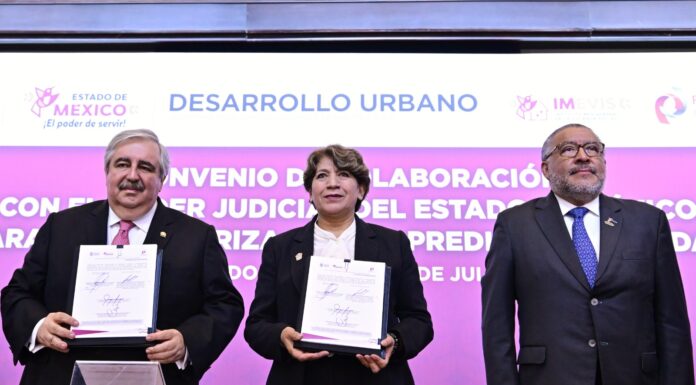 Gobernadora Delfina Gómez Álvarez firma convenio con el Poder Judicial para regularizar predios y viviendas a bajo costo en el Estado de México