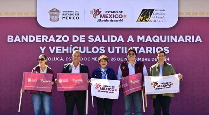 Entrega Gobernadora Delfina Gómez Álvarez maquinaria para bacheo y reencarpetado; histórica inversión de 67 mdp para mantenimiento de avenidas y caminos