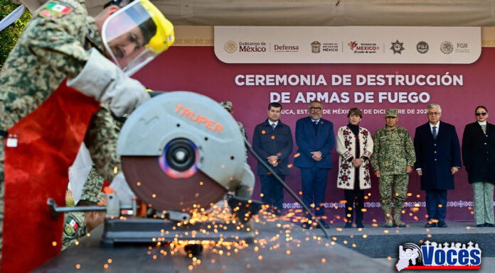 GOBERNADORA DELFINA GÓMEZ DESTRUYE ARMAMENTO DECOMISADO A LA DELINCUENCIA EN OPERATIVOS EN EL EDOMÉX
