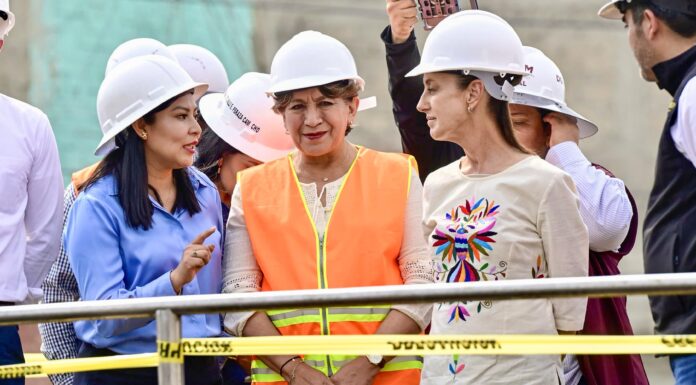 Supervisan Claudia Sheinbaum y Delfina Gómez avance del nuevo sistema de drenaje en Chalco