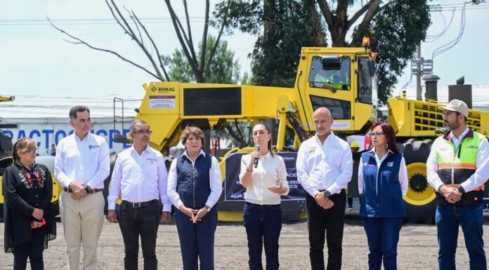 Claudia Sheinbaum arranca con trenes de repavimentación de la mano con la Gobernadora Delfina Gomez el rescate histórico de la Zona Oriente del Edomex