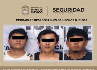 Capturan a tres sujetos por robo con violencia y portación de arma en Nicolás Romero