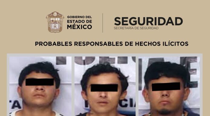 Capturan a tres sujetos por robo con violencia y portación de arma en Nicolás Romero