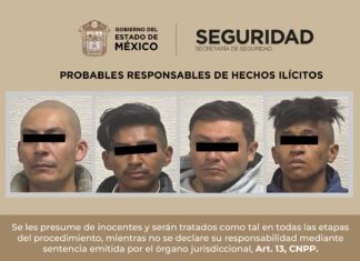 Detienen a cuatro hombres en Tlalnepantla por delitos contra la salud y portación de armas prohibidas