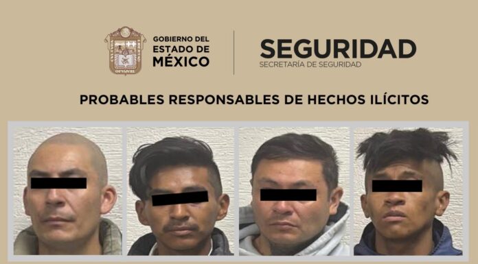 Detienen a cuatro hombres en Tlalnepantla por delitos contra la salud y portación de armas prohibidas