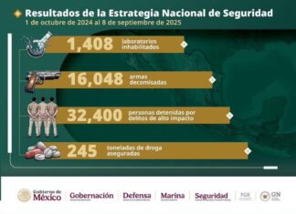 Reporta Gobierno Federal más de 32 mil detenciones y aseguramiento de 245 toneladas de droga en combate a la delincuencia