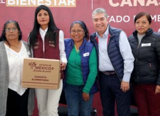 Gobierno de Delfina Gómez entrega 5 mil canastas alimentarias a mujeres de 50 a 64 años en Otzolotepec