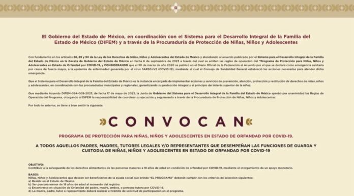 Abre DIFEM convocatoria del Programa de Protección para niñas, niños y adolescentes en estado de orfandad por COVID-19