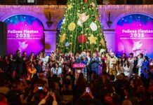 Encabeza Delfina Gómez el encendido del Árbol de Navidad en Palacio de Gobierno; destaca Horacio Duarte ambiente de unidad y servicio