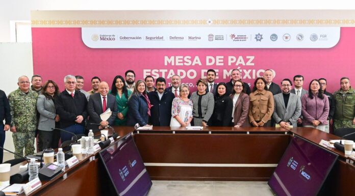 Gobernadora Delfina Gómez y alcaldes de la Zona Oriente refuerzan estrategias de seguridad en Mesa de Paz en Texcoco
