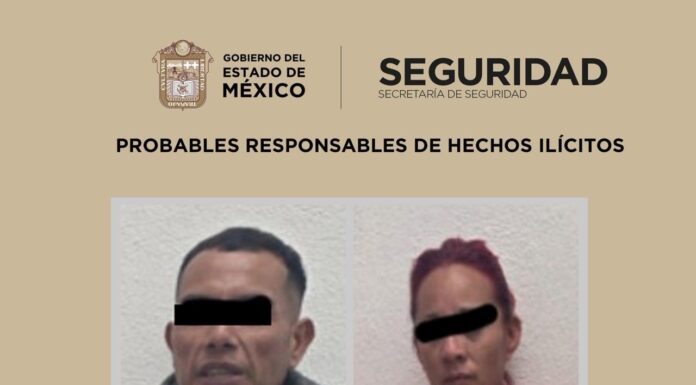 Detienen a pareja por presunta extorsión en base de taxis de Tenango del Valle; investigan posible vínculo con grupo criminal