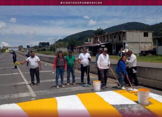 Mejoran seguridad vial en Xhinte de Lagos con trabajos de señalización