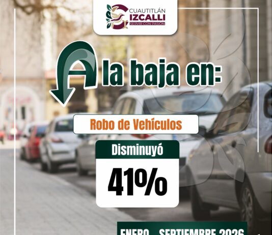 CUAUTITLÁN IZCALLI REDUCE 41% EL ROBO DE VEHÍCULOS EN DOS AÑOS